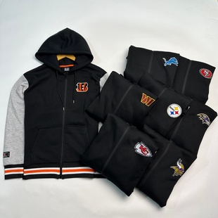 断码处理 原单NFL男士连帽拉链开衫卫衣 万针刺绣LOGO 撞色拼接袖