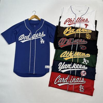 万针刺绣队标美国棒球运动面料T