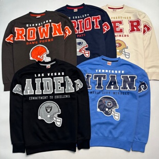 秋季新品北美橄榄球突袭者男士圆领加绒卫衣连接袖子印花男女上衣