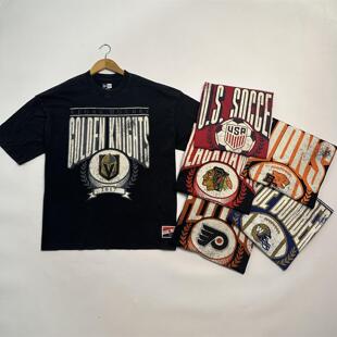 纯棉水洗短袖T恤 25年新品NHL全棉半袖 美式做旧印花落肩袖宽松版