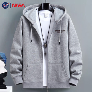 NASA联名重磅纯棉卫衣男连帽加绒加厚大码春秋款开衫拉链外套上衣