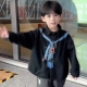 儿童加绒加厚印花领带衬衫 潮 男童衬衫 2026新款 翻领外套休闲风长袖