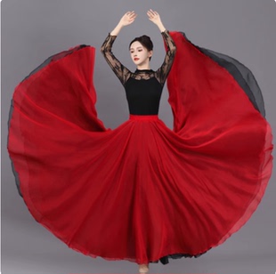 1080度大摆裙现代舞艺考演出练功半身长裙双层天丝飘逸古典舞蹈裙