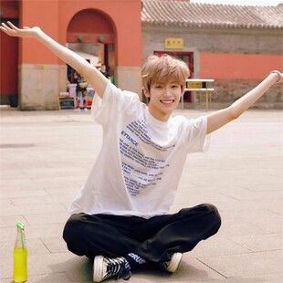 逆爱梓渝同款白色字母短袖2025新款纯棉t恤衫上衣男女夏季衣服