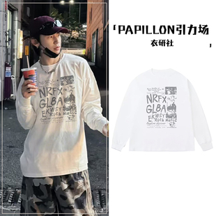 小鬼王琳凯同款美式街头复古印花长袖t恤男秋季潮牌打底衫上衣服