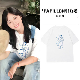 沈月同款美式复古卡通t恤短袖女夏季宽松小众设计感情侣装上衣服