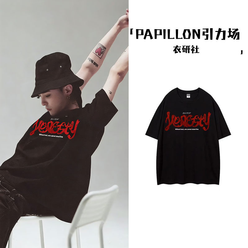 权志龙同款美式潮牌复古印花字母短袖t恤男女休闲宽松纯棉上衣