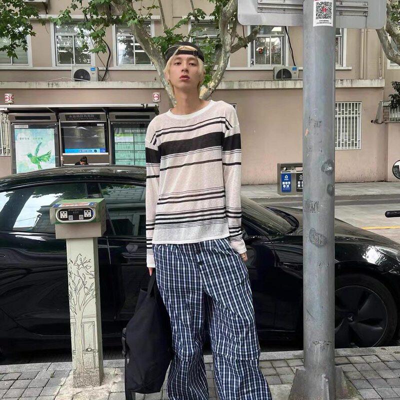 FOBSOM 格子纹宽松阔腿可拆卸中低腰休闲裤七分裤男女variate同款