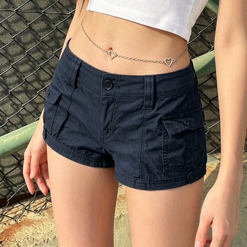 简约设计弹力腰头口袋工装短裤女