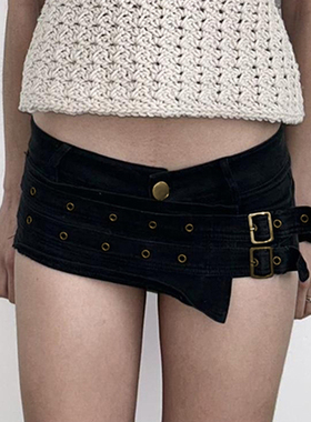 H家欧美女装 暗黑酷飒古铜色鸡眼扣超短裤低腰紧身性感辣妹热裤潮