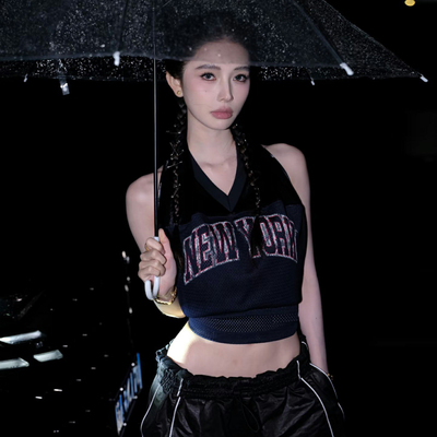 方圆同款美式街头字母印挂脖背心