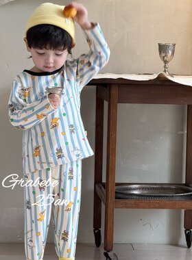 儿童睡衣纯棉300G冬加厚男童女童宝宝秋衣秋裤无骨内衣家居服套装