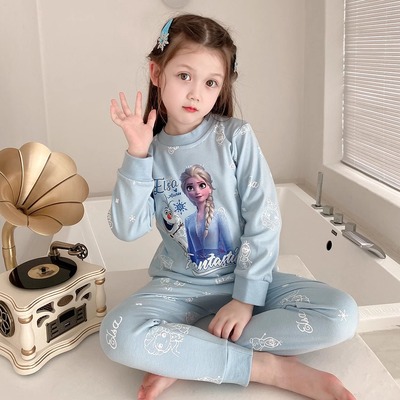 女童纯棉睡衣秋衣秋裤家居服套装