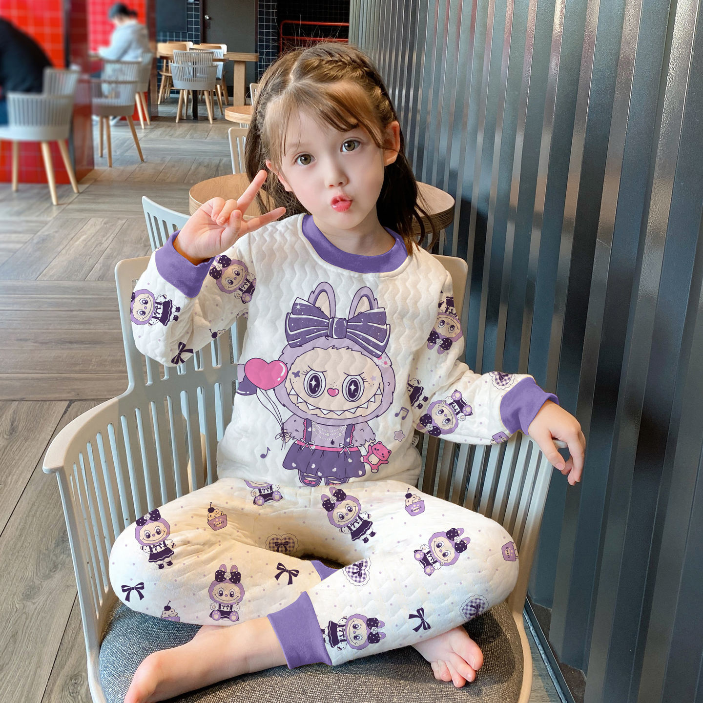 儿童三层夹棉保暖衣套装加厚男童女童纯棉秋衣秋裤睡衣宝宝家居服