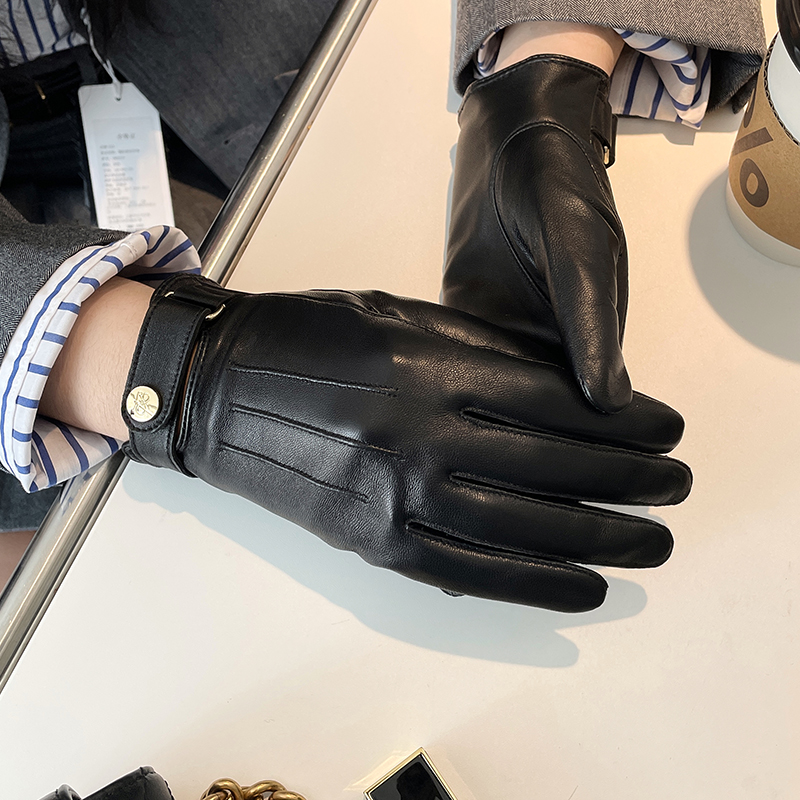 触屏羊皮真皮手套女薄款单皮短款骑车开车秋冬季加绒保暖修抗寒潮