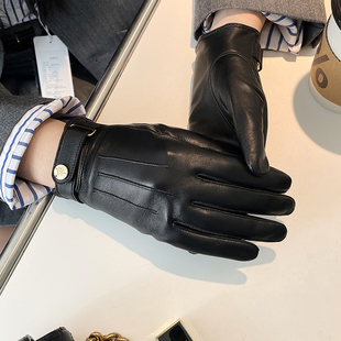 触屏羊皮真皮手套女薄款单皮短款骑车开车秋冬季加绒保暖修抗寒潮