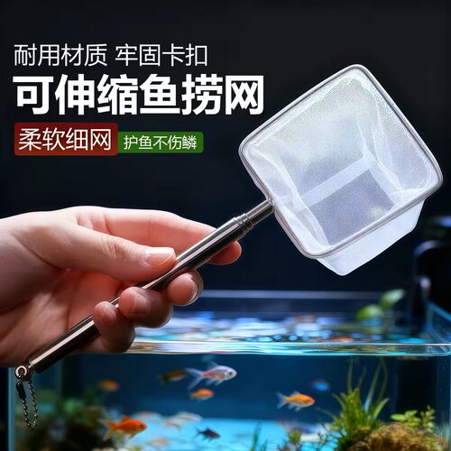 不锈钢可伸缩捞鱼网鱼缸捞小号3d渔捞抄网兜密网热带观赏鱼捞鱼网