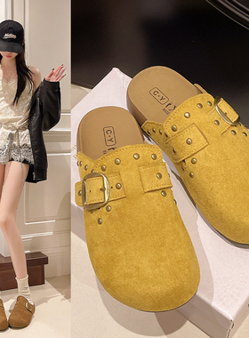 厚底铆钉勃肯鞋女外穿包头拖鞋2026春季新款一脚蹬增高百搭懒人鞋