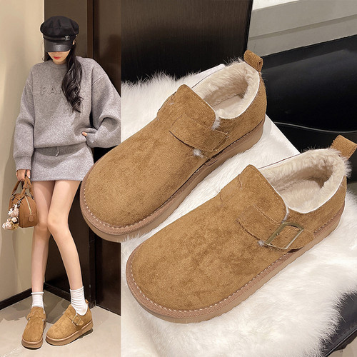 加绒一脚蹬磨砂厚底保暖勃肯鞋