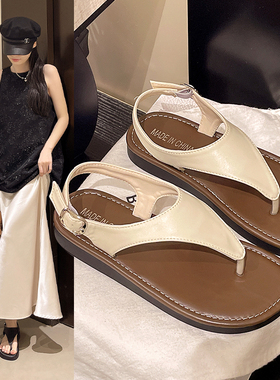 韩版夹趾罗马凉鞋女2026夏季新款外穿百搭配裙子防滑沙滩软底凉鞋