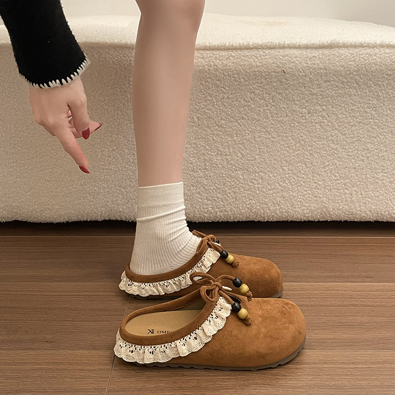 复古花边勃肯鞋女包头半拖鞋2026春季新款外穿一脚蹬轻便百搭单鞋,女鞋,包头拖,淘宝优惠券,粉丝福利购,淘宝优惠卷