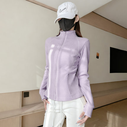 紫色修身摇粒绒厚外套女秋冬季卫衣校服神器双面抓绒内胆加绒上衣