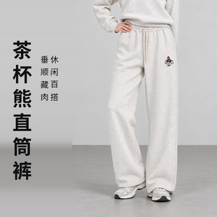 2026年秋冬女款休闲风卫裤TB熊侧拼羊绒直筒裤高腰显瘦慵懒感裤子
