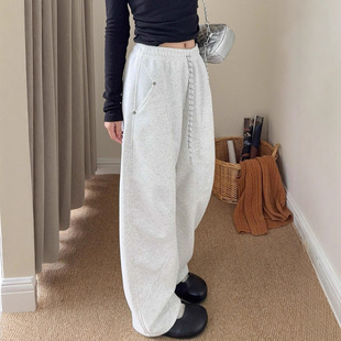 韩国东大门铆钉拼接弯刀裤女秋季新款宽松百搭显瘦慵懒风休闲长裤