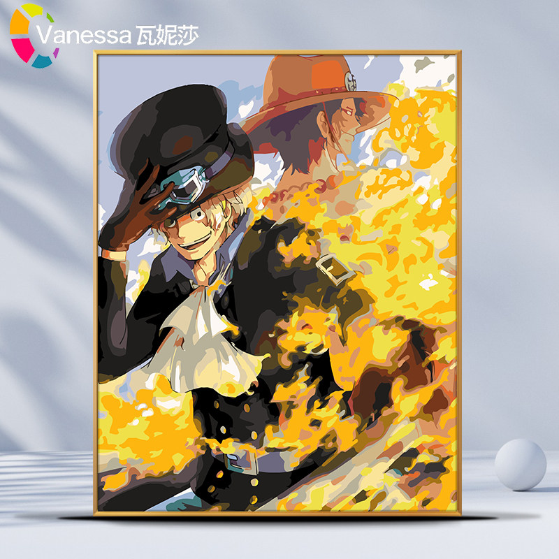 画画diy数字油画动漫卡通海贼王萨博手工画填色手绘填充装饰油彩