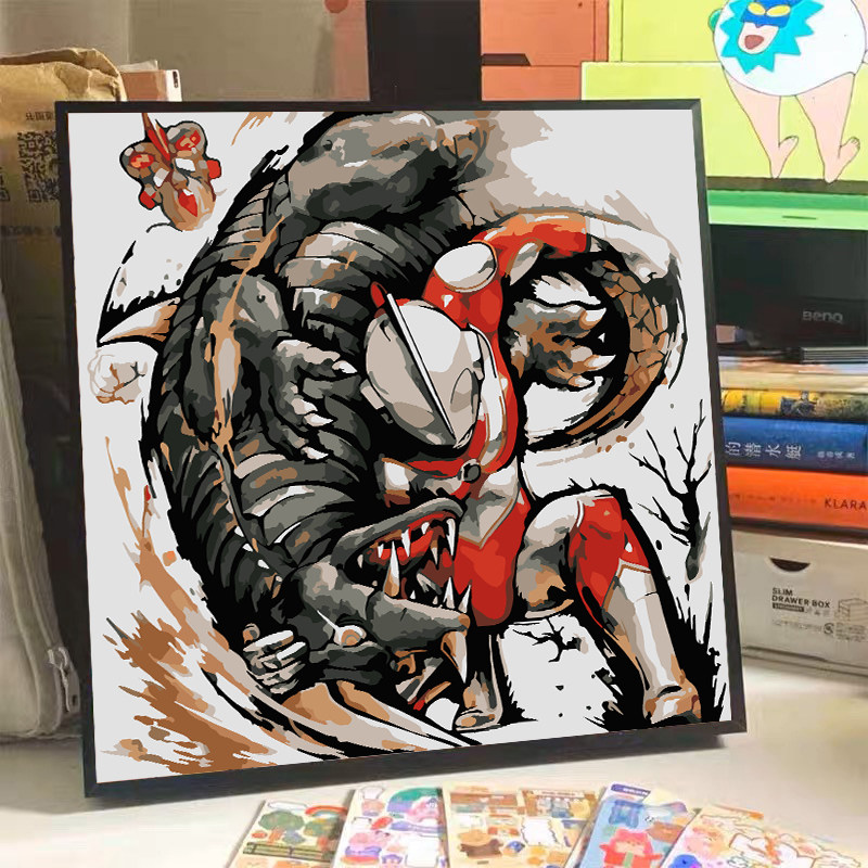 儿童卡通初代奥特曼赛罗画画diy数字油画手工填色小尺寸丙烯油彩