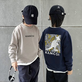 中大童纯棉毛圈时尚 新款 潮街百搭圆领套头上衣 卫衣春季 男童基础款