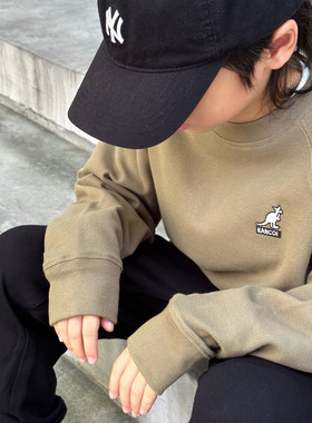 橄榄杏方格面料儿童卫衣春秋款圆领休闲运动男童袋鼠舒适长袖上衣