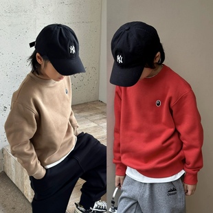 基础男女童加绒卫衣25冬款红色新年中大童好版型圆领长袖上衣百搭