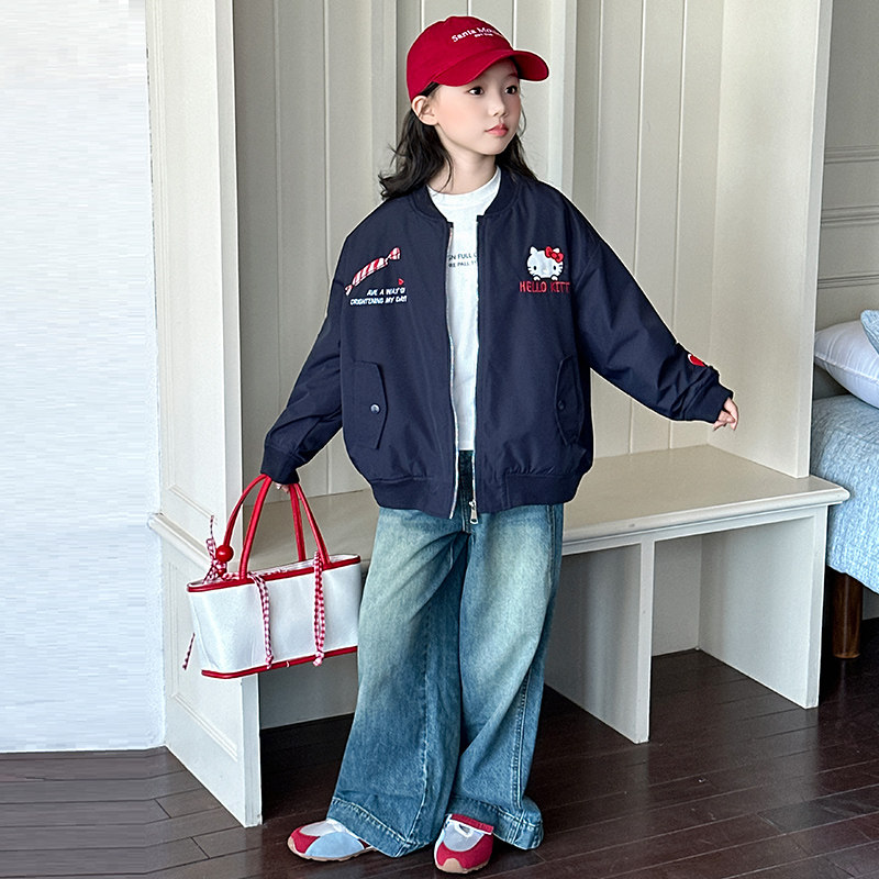 女童KT猫飞行夹克外套2026秋装新款中大童韩版休闲棒球服百搭上衣