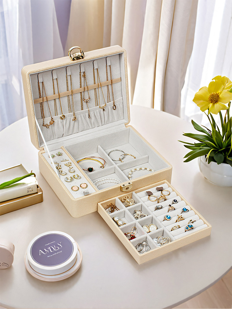 잠글 수 있는 보석 상자 항산화 하이 엔드 절묘한 금 보석 귀걸이 반지 목걸이 새로운 대용량 저장 상자