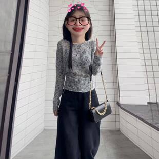 黑色加绒微喇裤子女2026秋冬保暖高腰超模裤休闲喇叭西裤