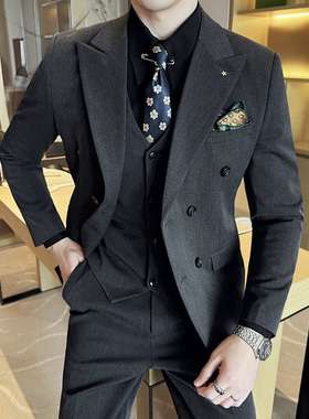 24春季西装套装修身休闲商务大码工西服双排男A311-SJT6890-P245