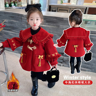汉服女童拜年服儿童冬季红色喜庆宝宝过年新年装唐装外套周岁礼服