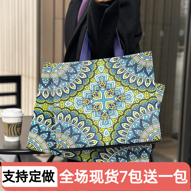 覆膜无纺布手提购物袋男女童装订制定做彩色LOGO印刷店名防水加厚