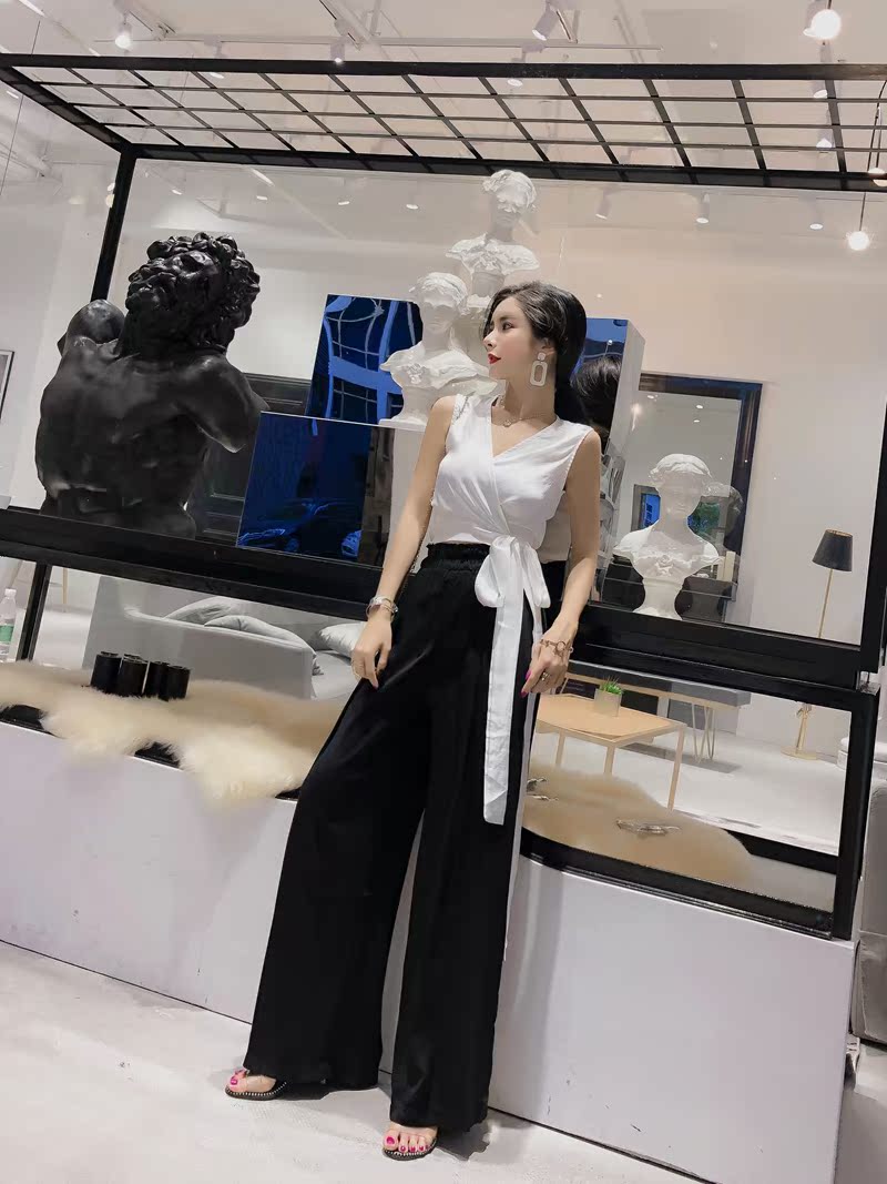 6110#实拍阔腿裤套装女神范夏季2018新款无