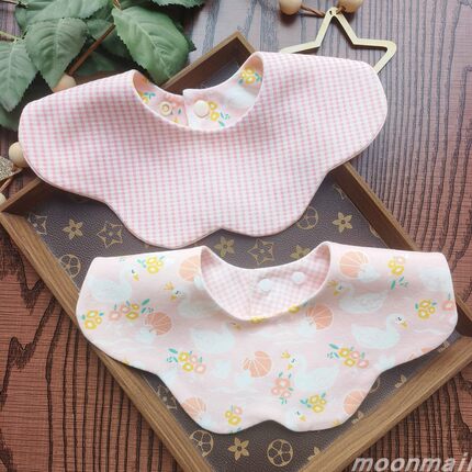 婴幼儿双面图案纯棉防水口水巾宝宝360度花朵a类全棉围嘴围兜