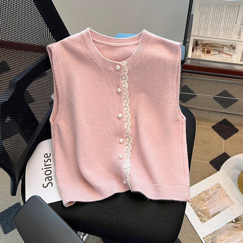 法式甜美蕾丝花边拼接针织马甲开衫女春秋冬新款外穿内搭软糯上衣,女装/女士精品,马夹,淘宝优惠券,粉丝福利购,淘宝优惠卷