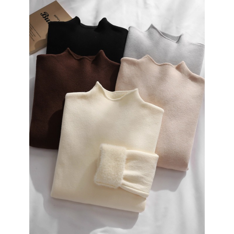 加绒加厚毛衣女2025秋冬新款一体绒保暖内搭半高领打底针织衫上衣