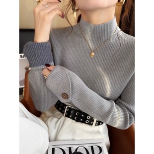 灰色半高领加绒加厚打底衫女内搭2025秋冬新款毛衣高级感针织上衣