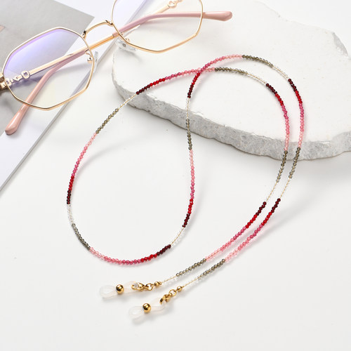 新中式国风简约撞色眼镜链女挂脖渐变水晶极细百搭耳机链项链墨镜
