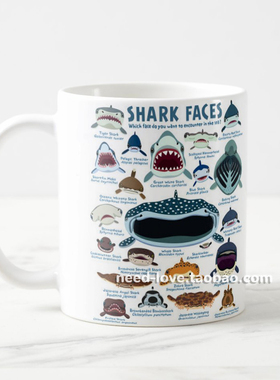 海洋动物鲨鱼SHARK艺术卡通马克杯水杯茶杯办公室家用情侣杯男生