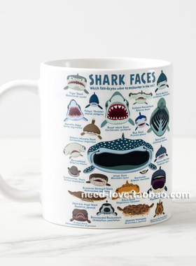 海洋动物鲨鱼SHARK艺术卡通马克杯水杯茶杯办公室家用情侣杯男生