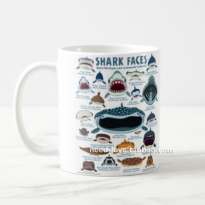 海洋动物鲨鱼SHARK艺术卡通马克杯水杯茶杯办公室家用情侣杯男生