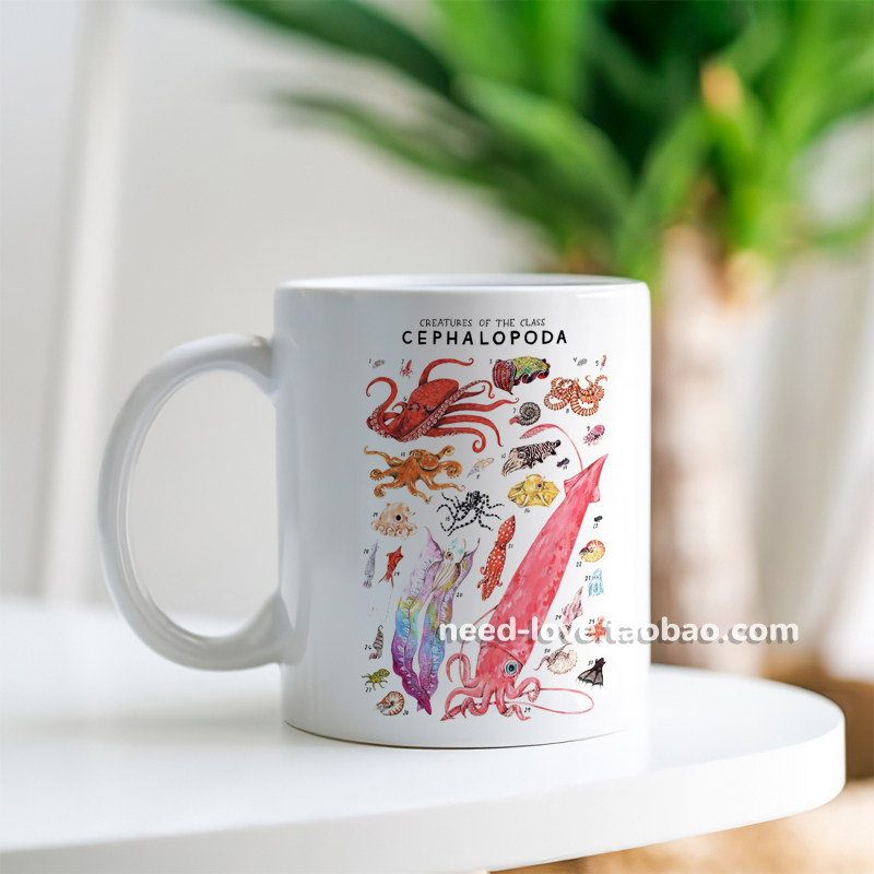 海洋头足纲动物马克杯水族馆杯子男女生咖啡杯水杯海滩冲浪礼物
