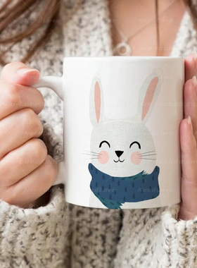 治愈系手绘兔子陶瓷马克杯高颜值情侣水杯男女学生可爱咖啡杯礼物